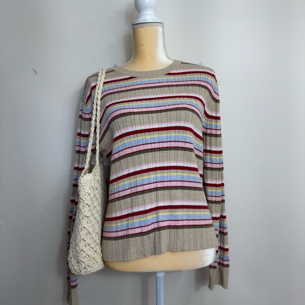 Tommy Hilfiger Beige and Red Striped Sweater